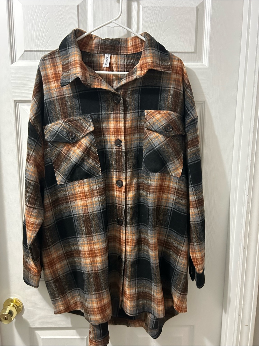 Zenana 1X Plaid Shacket Oversized Shirt Jacket Brown Black Rust Fall NWOT
